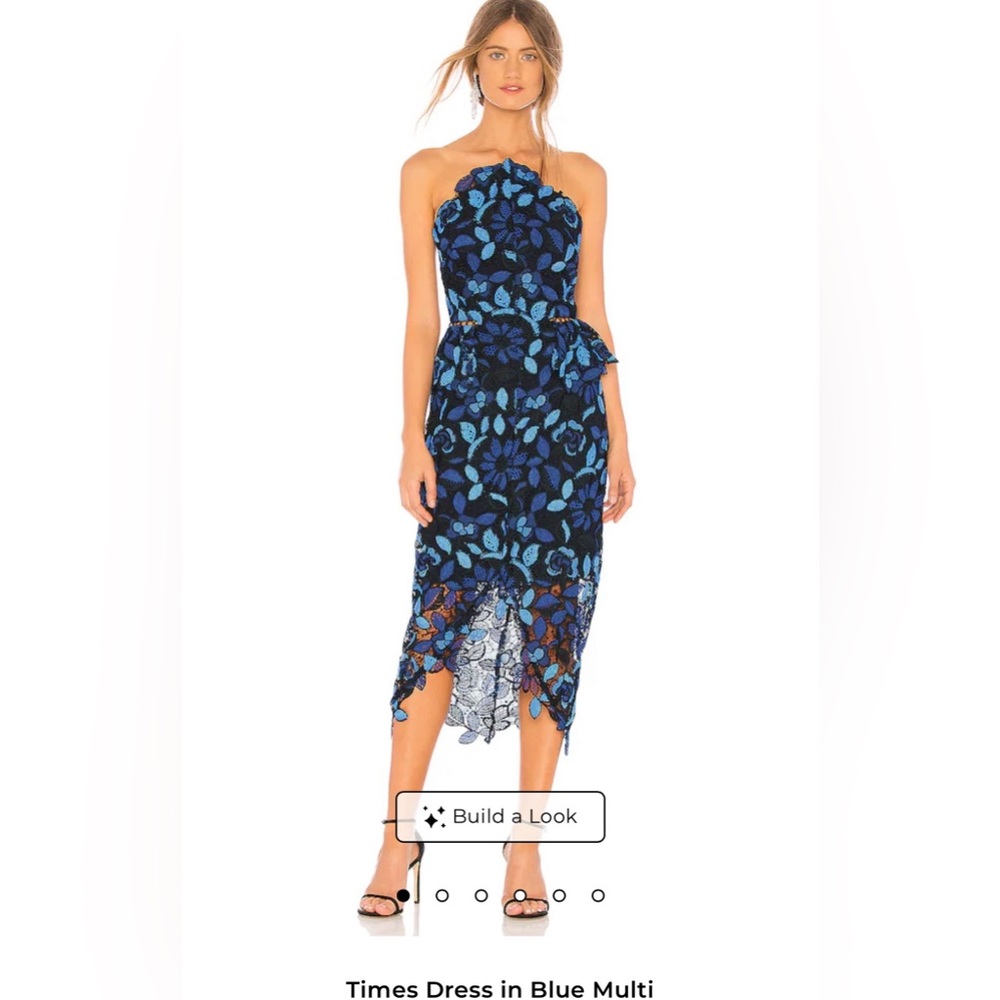 REVOLVE Strapless Black and Blue Floral Dress